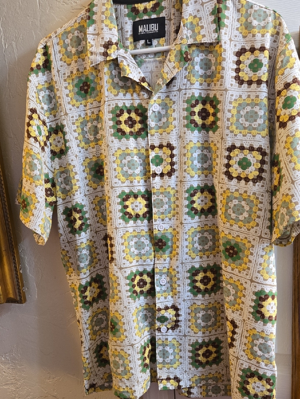 Malibu Men’s Short-Sleeve Camp Shirt - White, Yellow, Green, Brown